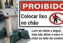 Não deixe o saco do lixo no chão ao lado do contentor