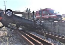 Entroncamento | Viatura cai na via-férrea depois de despiste
