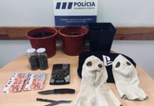 Tomar | PSP detém 2 indivíduos de 29 anos (feminino) e 19 anos (masculino) por tráfico de estupefacientes, posse de arma proibida e furtos em interior de estabelecimentos