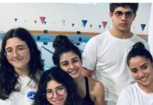 Clube de Natação de Torres Novas | Afonso Pinho, Bernardo Simões, Rafaela Mendes e Tiago Trincão no pódio